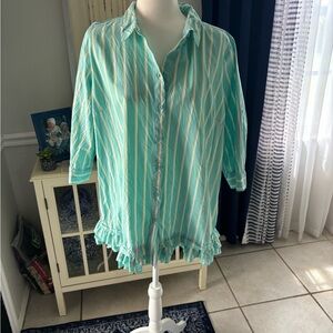 Joan Rivers Mint and White Striped Shirt